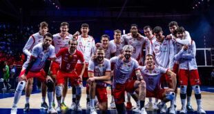 Wilfredo Leon of Poland spikes the ball during a VNL match