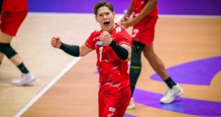 Japan men's volleyball team celebrating their AVC Asian Championship victory