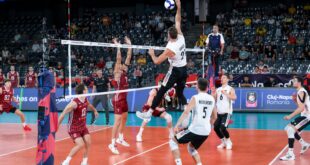German volleyball player celebrating a point during a match
