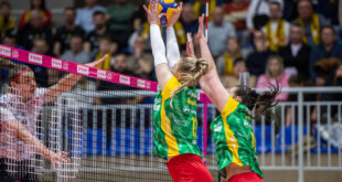 BKS Bielsko-Biała player celebrating a point during a volleyball match