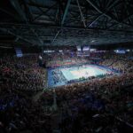 A packed volleyball arena during the Bulgaria vs. Poland match at EuroVolley 2026