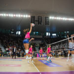 Volleyball players in action during an Italian Serie A1 match