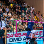 Volleyball players in action during a match between Stilon Gorzów and ChKS Chełm