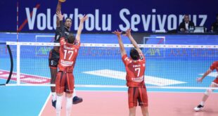 Volleyball player Trevor Clevenot in action during a match