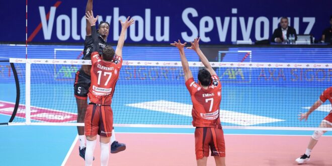 Volleyball player Trevor Clevenot in action during a match