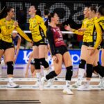 Valsabbina Millenium Brescia players celebrating a point during a match