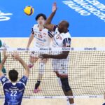 Volleyball players in action during a SuperLega match