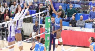 Volleyball players in action during a Serie A1 match