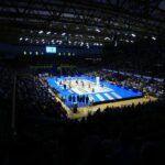 Volleyball players in action during a SuperLega match