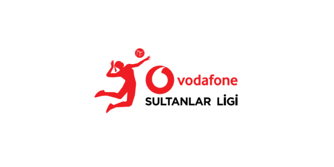 Volleyball players in action during a match in the Vodafone Sultanlar Ligi