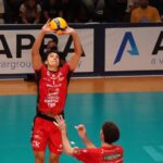 Volleyball players in action during a SuperLega match